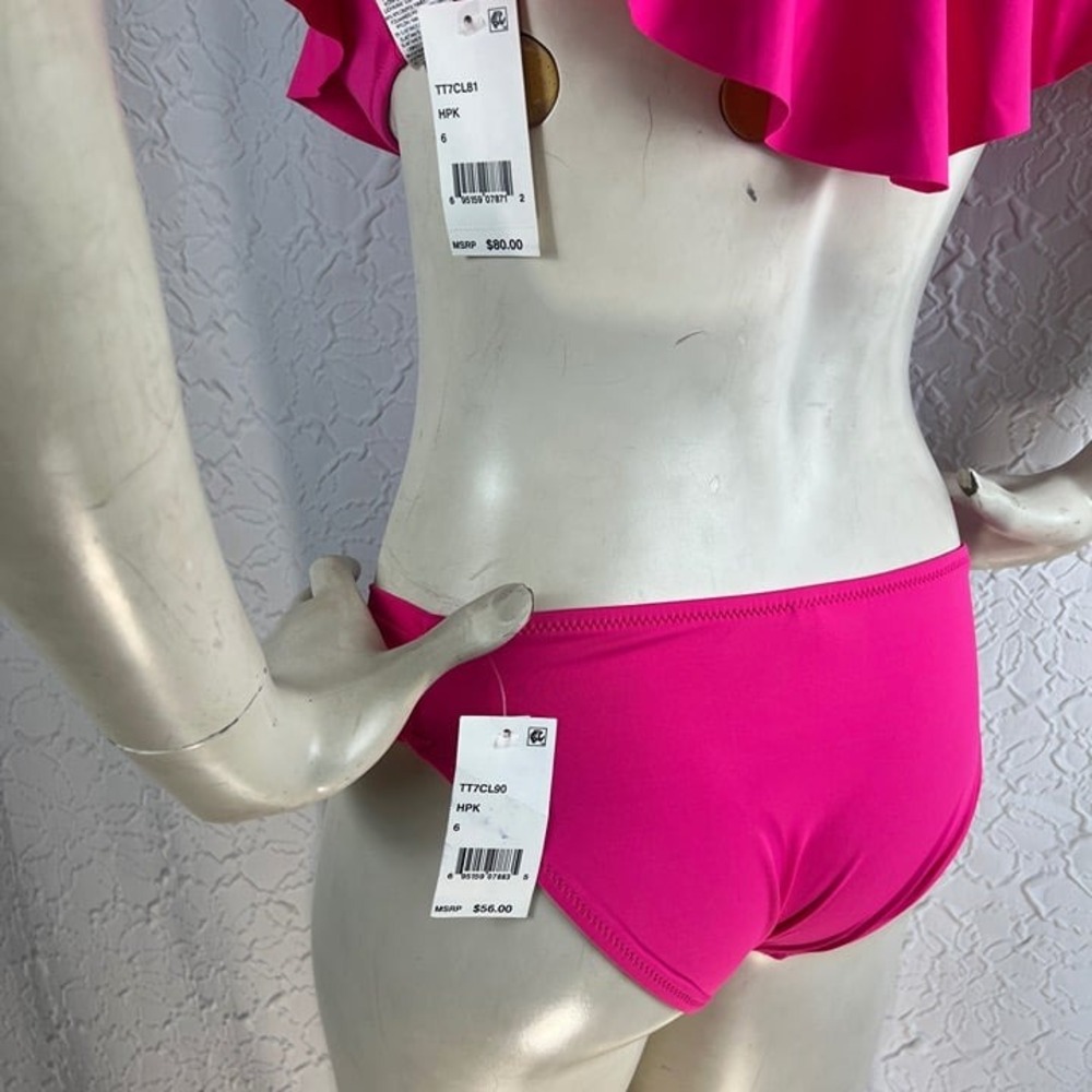 Trina Turk Hot Pink Flounce Off The Shoulder Bikini Set 6 - Picture 6 of 7